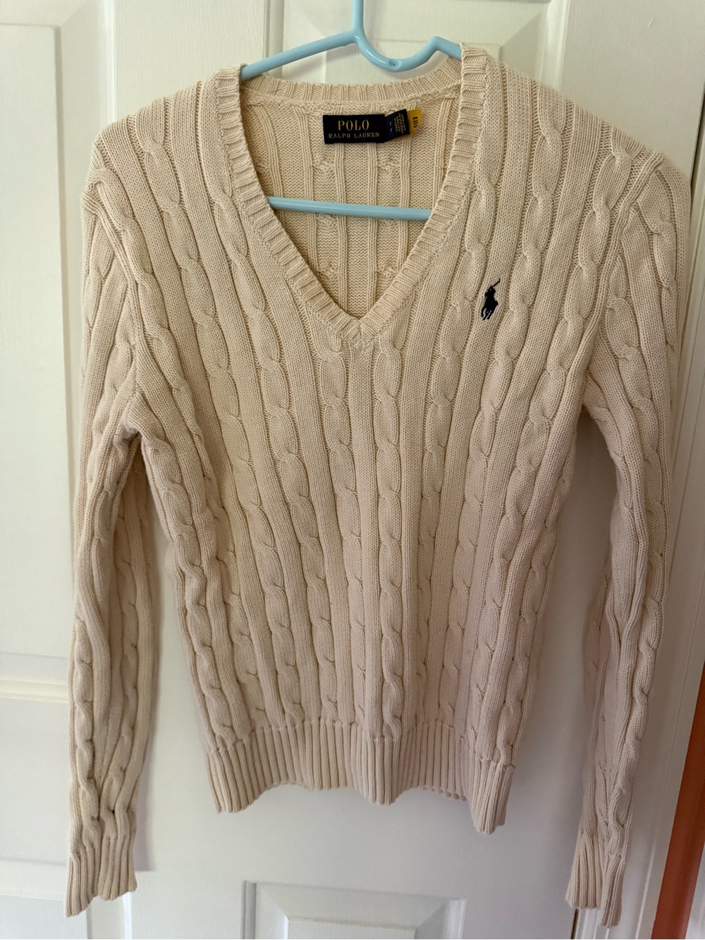 Polo by Ralph Lauren Ivory Cable-Knit V-Neck Sweater